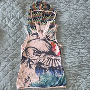 NUVULA Graphic Sleeveless Top with Hood